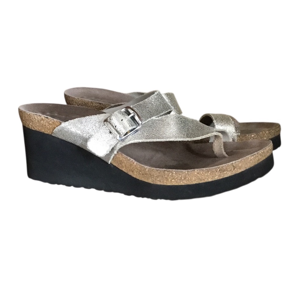 Mephisto Tyfanie Silver Nubuck Leather Wedge Sandals